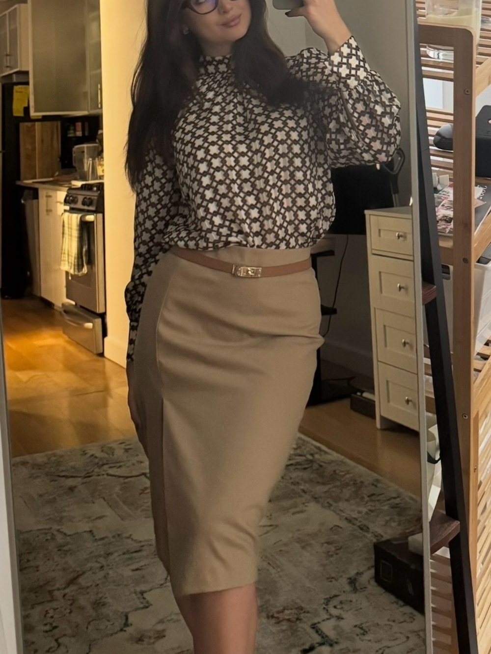 H&M Brown and Cream Floral-Print Long Sleeve Shirt